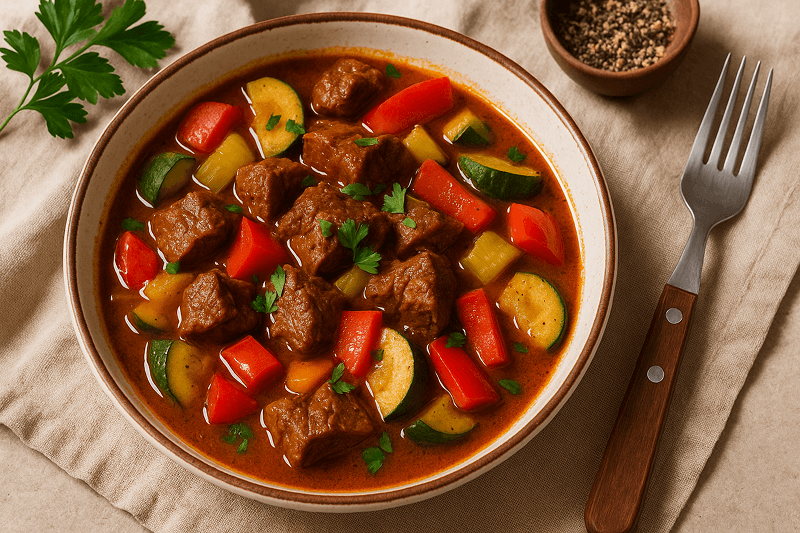 Gulasz z wołowiny i warzyw na maśle klarowanym (na bulionie keto Doktor Słoik)